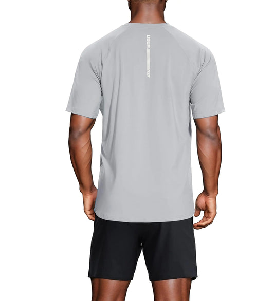 Mens Gym Clothes 2 Piece Workout Sets Outfits Short Sleeve Quick Dry UPF50+ Shirts & 7 inch Shorts for Swim Basketball Running Athletic Grey M